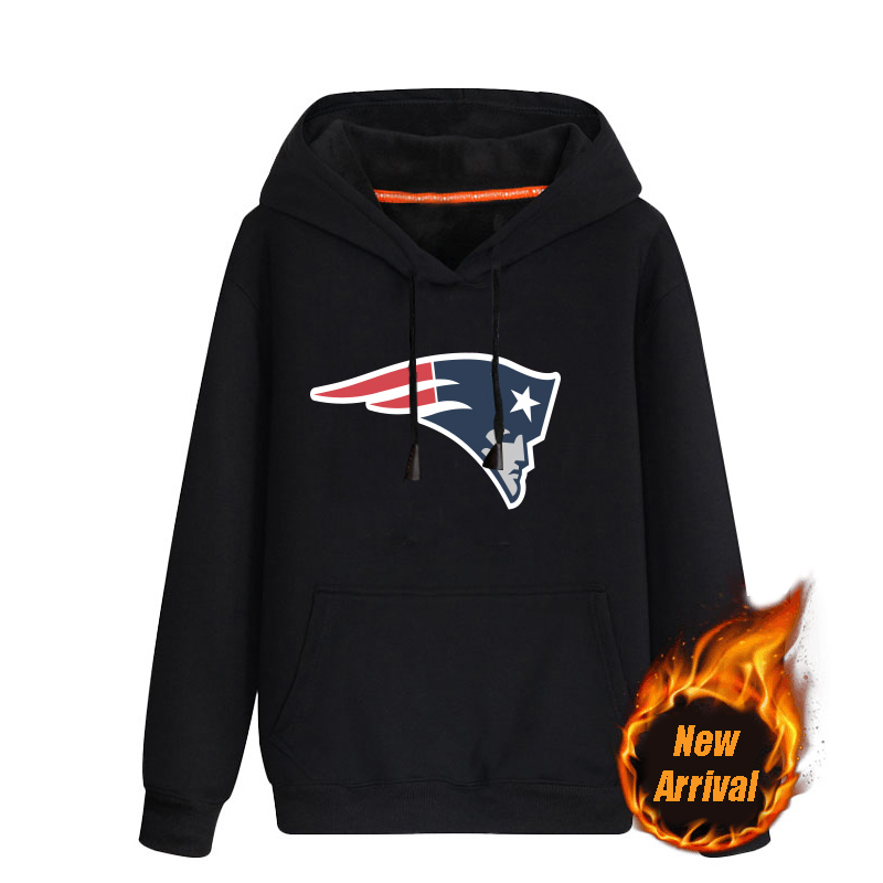 Men's New England Patriots Black 70％cotton 30％polyester Cashmere Thickening version NFL Hoodie